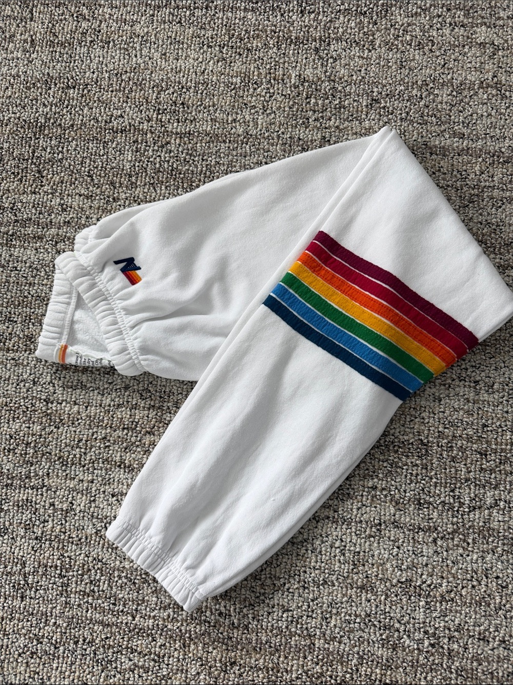 Aviator Nation White Joggers with Rainbow Stripe